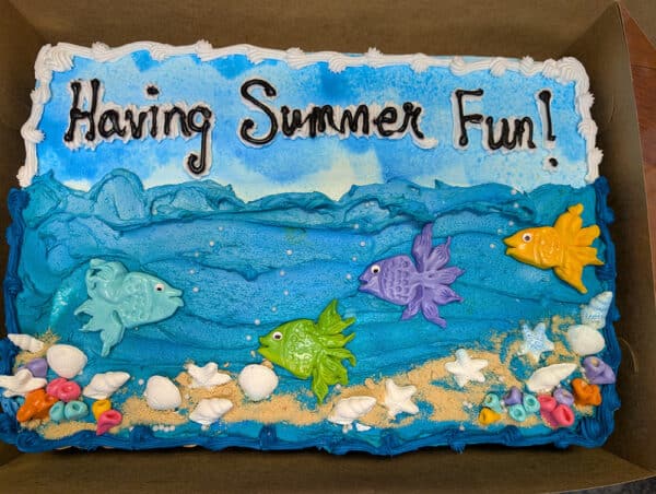 Decorated cake delivered to the Ronald McDonald House in Birmingham as part of a monthly donation.